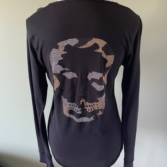 Zadig and Voltaire Tunisien ML Camo Skull Strass Henley Top - Picture 7 of 10